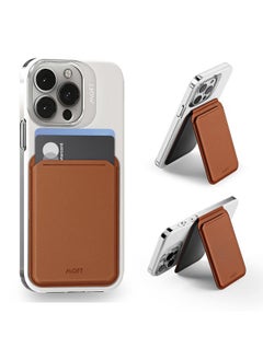 MOFT MagSafe Wallet Card Holder, Adjustable Magnetic Wallet Stand with Open ID Window, Quick Access Flash Phone Stand for iPhone 14/13/12 Series, 2 Card Holder, Brown  - Image 1
