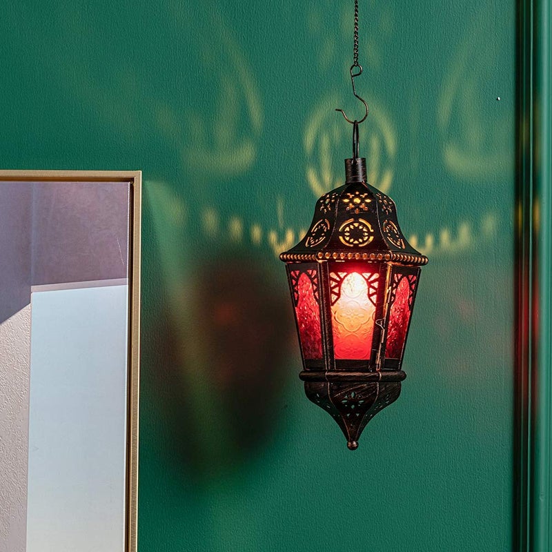 DECORKEY Moroccan Decorations, Lantern Decorative Indoor & Outdoor, 13.6â€™â€™ Vintage Decorative Hanging Lantern with Chian for Home Porch Patio Decor, Metal Ramadan Christmas Candle Holders(Plum Red) - Image 3