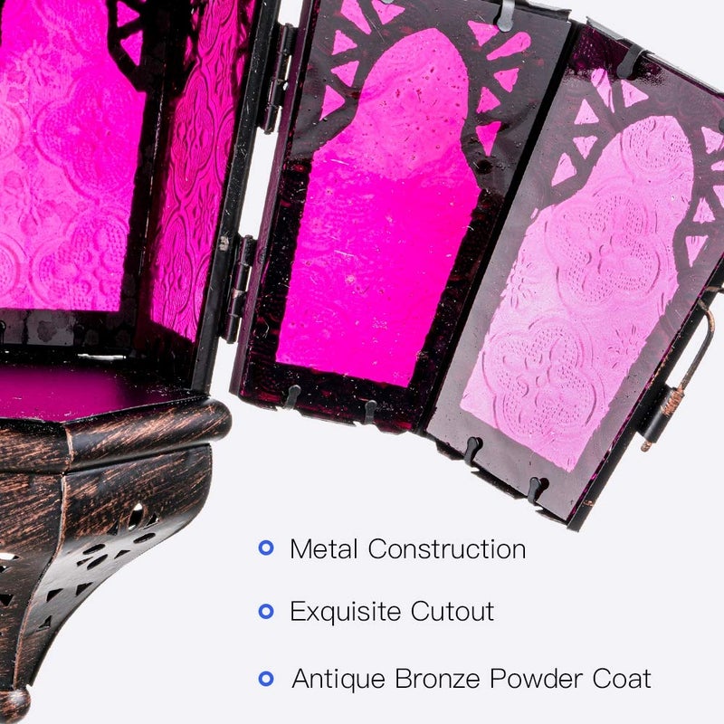 DECORKEY Moroccan Decorations, Lantern Decorative Indoor & Outdoor, 13.6â€™â€™ Vintage Decorative Hanging Lantern with Chian for Home Porch Patio Decor, Metal Ramadan Christmas Candle Holders(Plum Red) - Image 4