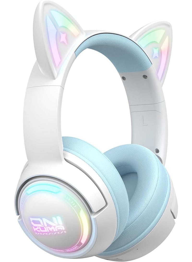 onikuma GT838 Wireless Cat Ear Headphones with RGB Lights – Tri-Mode Gaming Headset with Mic, 2.4G Wireless, Bluetooth & Wired, Over Ear, 50mm Drivers, Low Latency, Type-C, Long Playtime Blue - Image 1