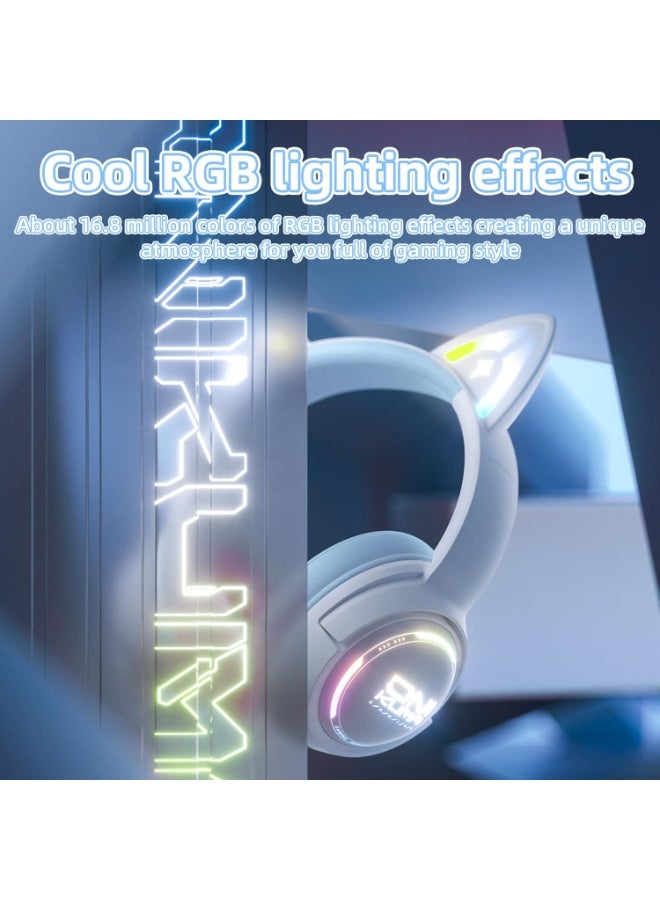 onikuma GT838 Wireless Cat Ear Headphones with RGB Lights – Tri-Mode Gaming Headset with Mic, 2.4G Wireless, Bluetooth & Wired, Over Ear, 50mm Drivers, Low Latency, Type-C, Long Playtime Blue - Image 2