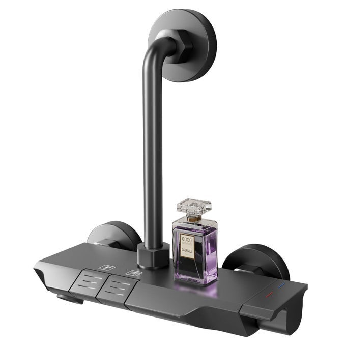 ALM35015 MODERN WALL MIXER FOR BATHROOM WITH 225MM LBEND SET BATHROOM SHOWER SYSTEM SHOWER MIXER FOR BATHROOM WITH HANDY STORAGE SPACE FOR ESSENTIALS MIXER TAP FOR BATHROOM GREY