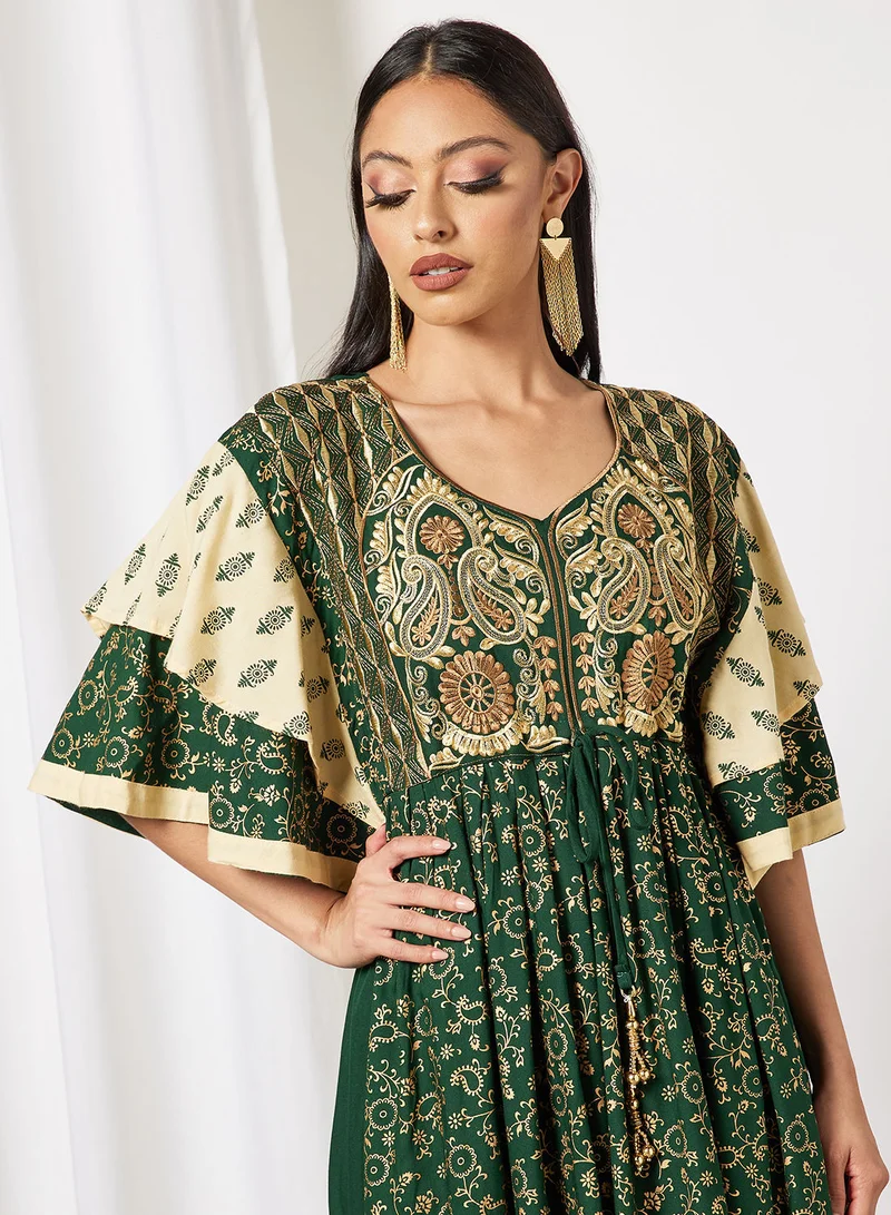 HANA & SARA Embroidered Jalabiya Dress With Sheila