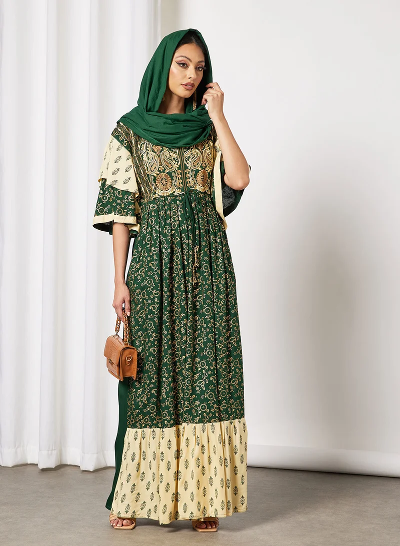 HANA & SARA Embroidered Jalabiya Dress With Sheila