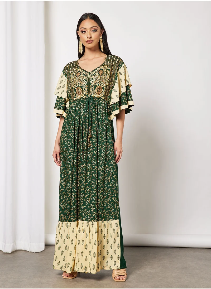 HANA & SARA Embroidered Jalabiya Dress With Sheila
