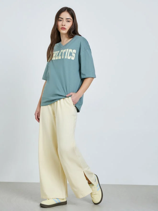 Styli Styli Green Oversized Athletics Print Cotton T-Shirt