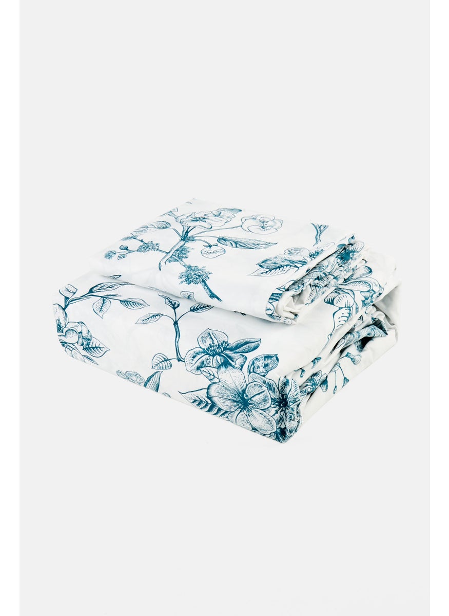 Catherine Malandrino Floral Print Cotton Touch Flat Sheet, Multicolor  - Image 1