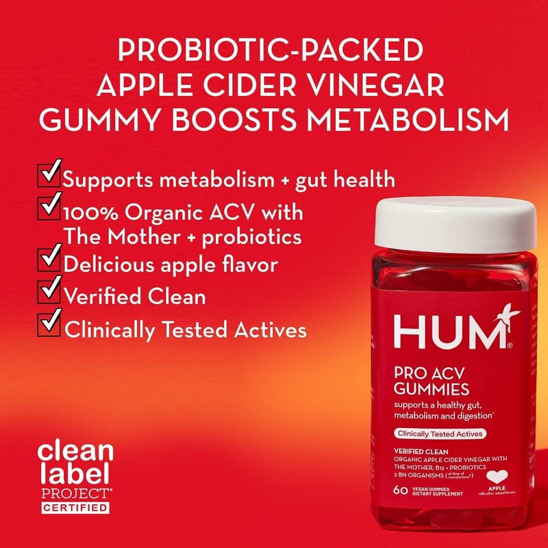 HUM Pro ACV Gummies 100 Organic Apple Cider Vinegar with The Mother Probiotics for Digestive Health  B12 for Metabolism Support 60 Count - Image 3