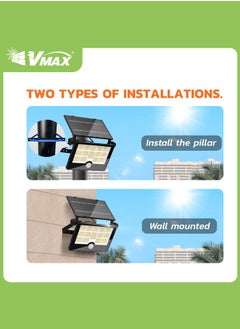 Vmax LED Solar Wall Light - 6500K Cool White - Portable Solar Wall Light - Foldable, With Motion Sensor & USB Charging - Easy to Install - On/Off Switch - Camping/Travel/Villas/Courtyard/Outdoor  - Image 4