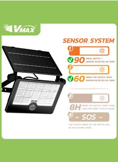 Vmax LED Solar Wall Light - 6500K Cool White - Portable Solar Wall Light - Foldable, With Motion Sensor & USB Charging - Easy to Install - On/Off Switch - Camping/Travel/Villas/Courtyard/Outdoor  - Image 3