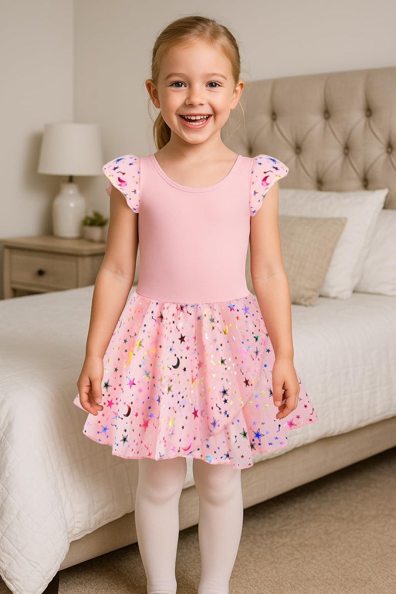 DANSHOW Ballet Leotards for Girls Dance Skirted Leotard Kids Ballet Tutu Dress Toddler Shiny Ruffle Sleeve Dancewear(40431-08-L) - Image 3