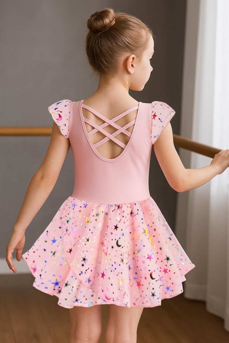 DANSHOW Ballet Leotards for Girls Dance Skirted Leotard Kids Ballet Tutu Dress Toddler Shiny Ruffle Sleeve Dancewear(40431-08-L) - Image 4