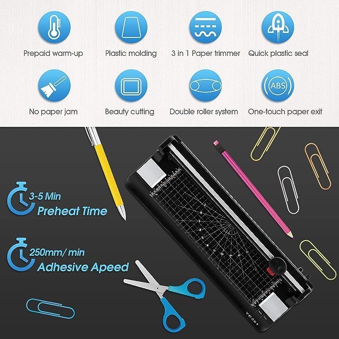 Eficentline Laminator Machine for A3/A4/A6, YE381 Thermal Laminating Machine for Home Office School Use with 100 Pouches, Paper Trimmer and Corner Rounder - Image 3