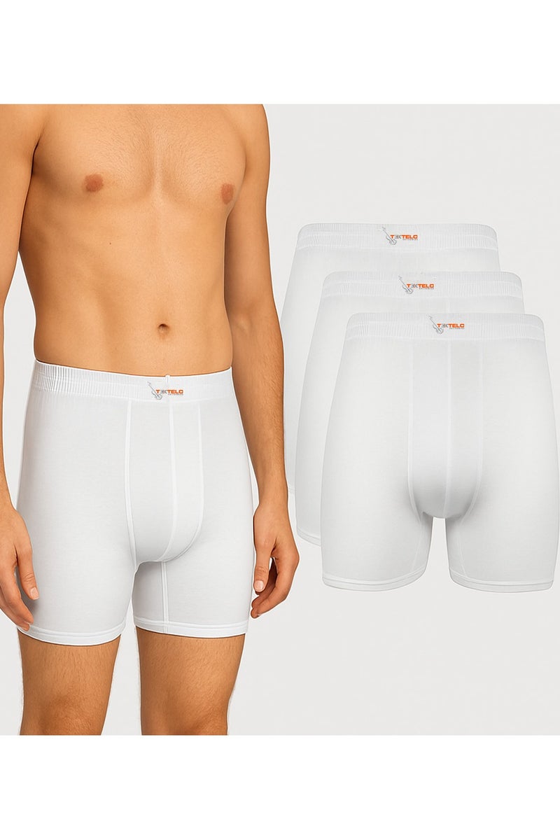 Textelo 3Pcs Textelo Man White boxer shorts combed Comfort-Fit Underwear 100% Cotton Long Leg Short Briefs Open - Image 1
