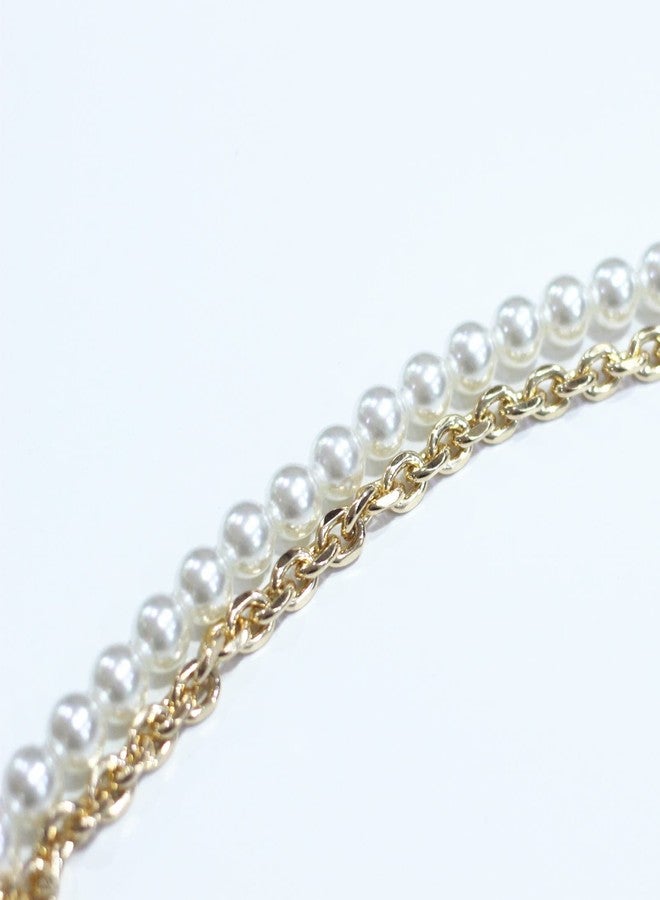 Model Worker 23.6" Imitation Pearl Chain Purse Strap Replacement Handbag Shoulder Bag Clutches Chain Strap with Metal Buckles (Gold) - Image 3