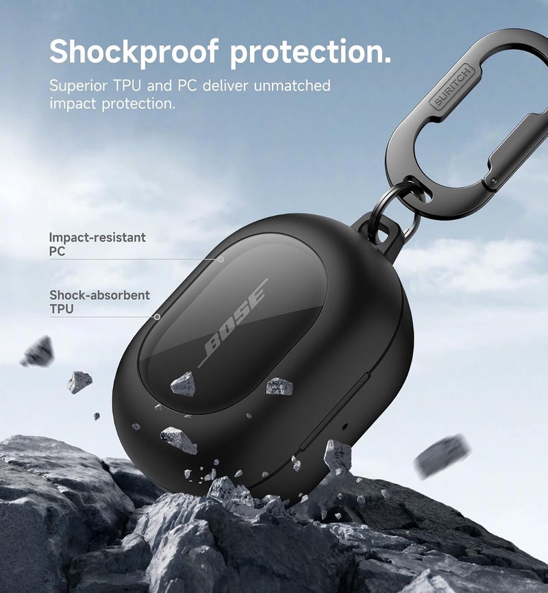 NOUKAJU SURITCH Magnetic Cases for Bose New QuietComfort Earbuds (2024) Case Cover, Rugged Shockproof Protective Cover for Bose QuietComfort Earbuds with Magnetic Lok & Carabiner & Cleaning Kit, Black - Image 5