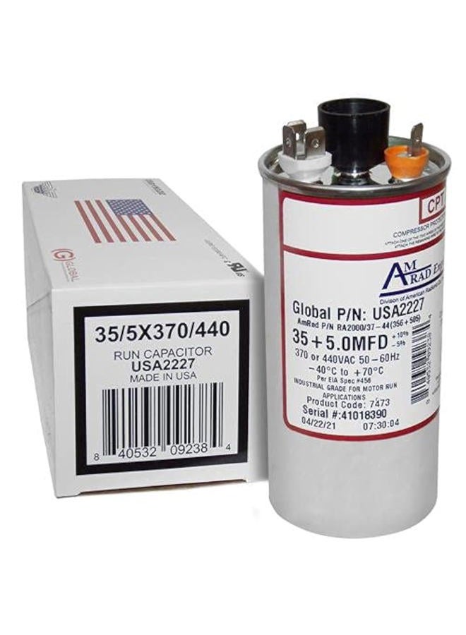 AMRAD Goodman CAP050350440RSP Replacement - 35 + 5 uf/Mfd 370/440 VAC Round Dual Universal Capacitor, Made in The U.S.A. - Image 1