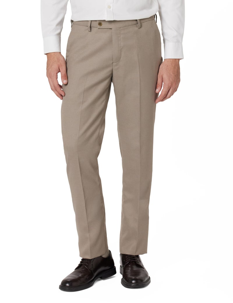 Arrow Men Tapered fit Polyester SolidMid-Rise waistTrousers(ARAEOTR1624_Beige_34) - Image 1