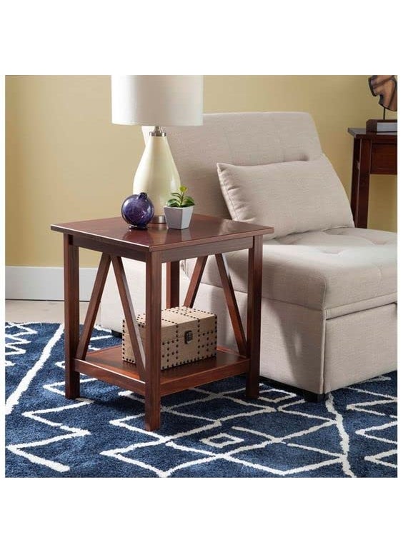 Umark umark Square Wood End Table for Home Office Living Room in Natural Brown Finish  - Image 1
