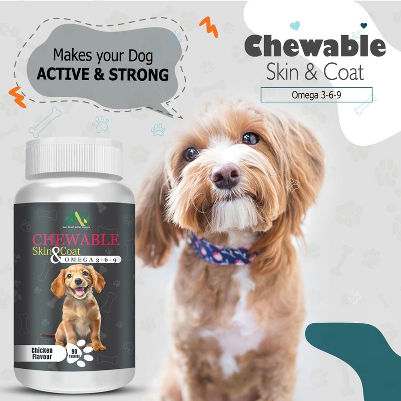 ANC Chicken Flavour Chewable Skin & Coat Tablets for Pets with Omega -3,6,9, Dog (90 Tablet) (Skin Coat Tablet) - Image 5
