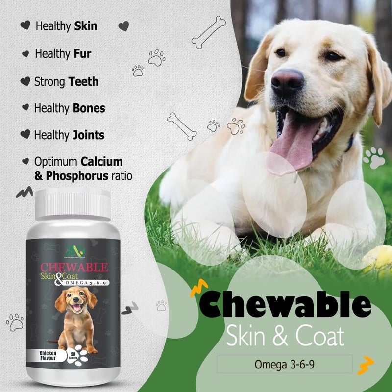ANC Chicken Flavour Chewable Skin & Coat Tablets for Pets with Omega -3,6,9, Dog (90 Tablet) (Skin Coat Tablet) - Image 2