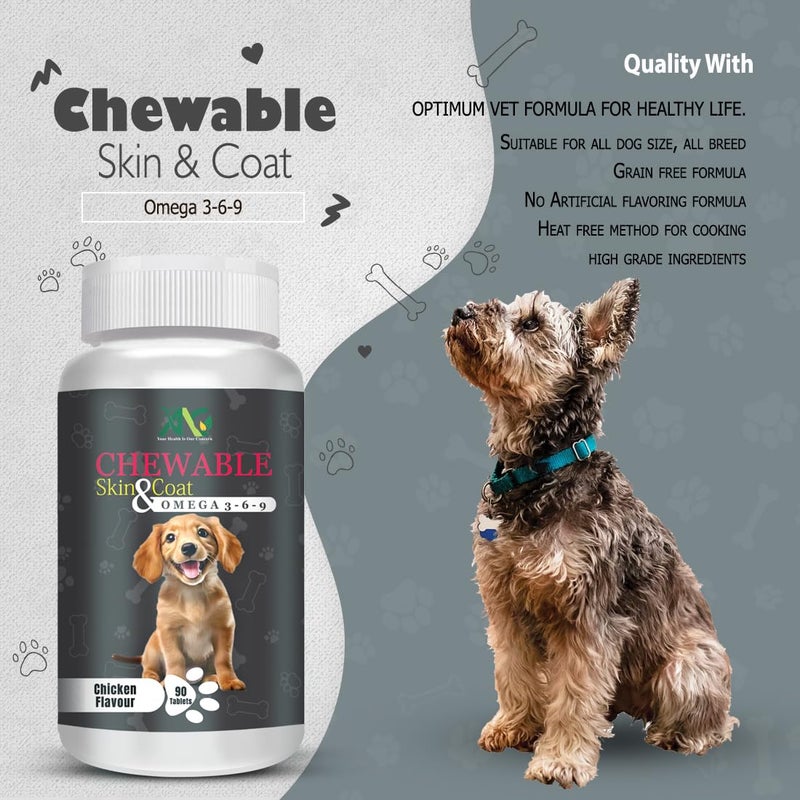 ANC Chicken Flavour Chewable Skin & Coat Tablets for Pets with Omega -3,6,9, Dog (90 Tablet) (Skin Coat Tablet) - Image 3