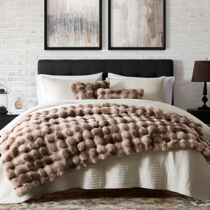 WDCOZY Luxury Bubble Throw Blanket, Faux Fur Mink Plush Throw for Couch, Sofa and Bed, Soft Fluffy Fuzzy Furry Cozy Blanket, Thick and Warm, 60x80 inches, Tie-Dye Grey, 950 GSM - Image 2