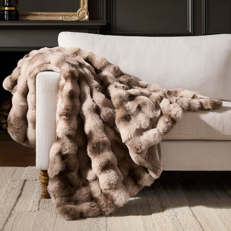 WDCOZY Luxury Bubble Throw Blanket, Faux Fur Mink Plush Throw for Couch, Sofa and Bed, Soft Fluffy Fuzzy Furry Cozy Blanket, Thick and Warm, 60x80 inches, Tie-Dye Grey, 950 GSM - Image 1
