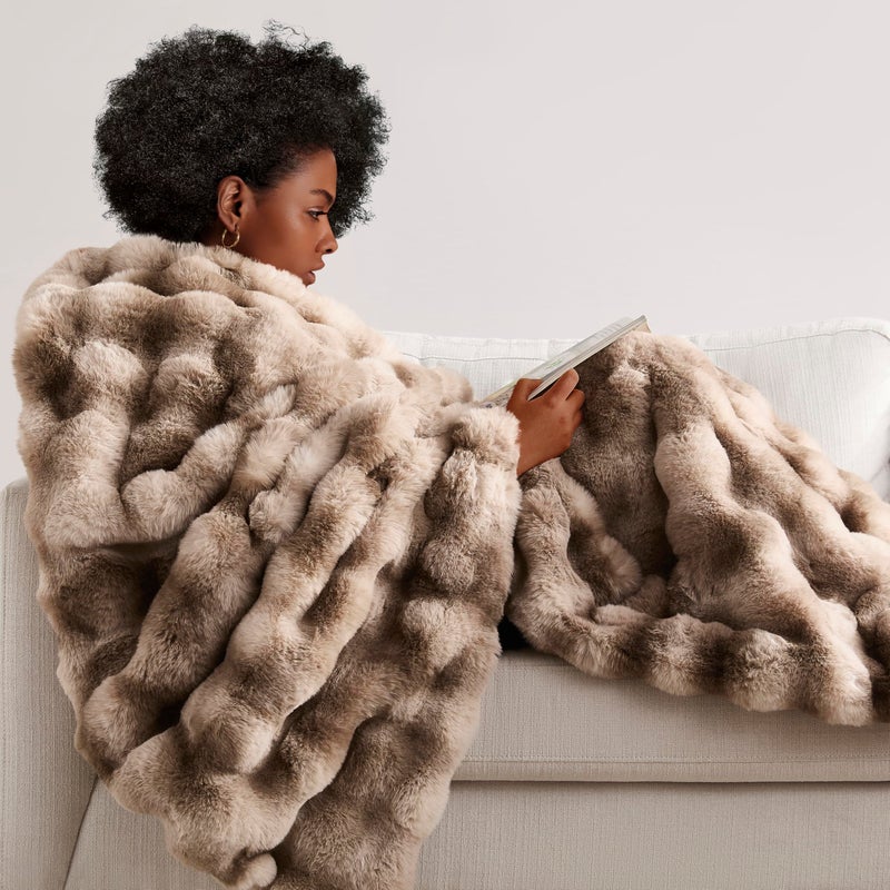 WDCOZY Luxury Bubble Throw Blanket, Faux Fur Mink Plush Throw for Couch, Sofa and Bed, Soft Fluffy Fuzzy Furry Cozy Blanket, Thick and Warm, 60x80 inches, Tie-Dye Grey, 950 GSM - Image 5