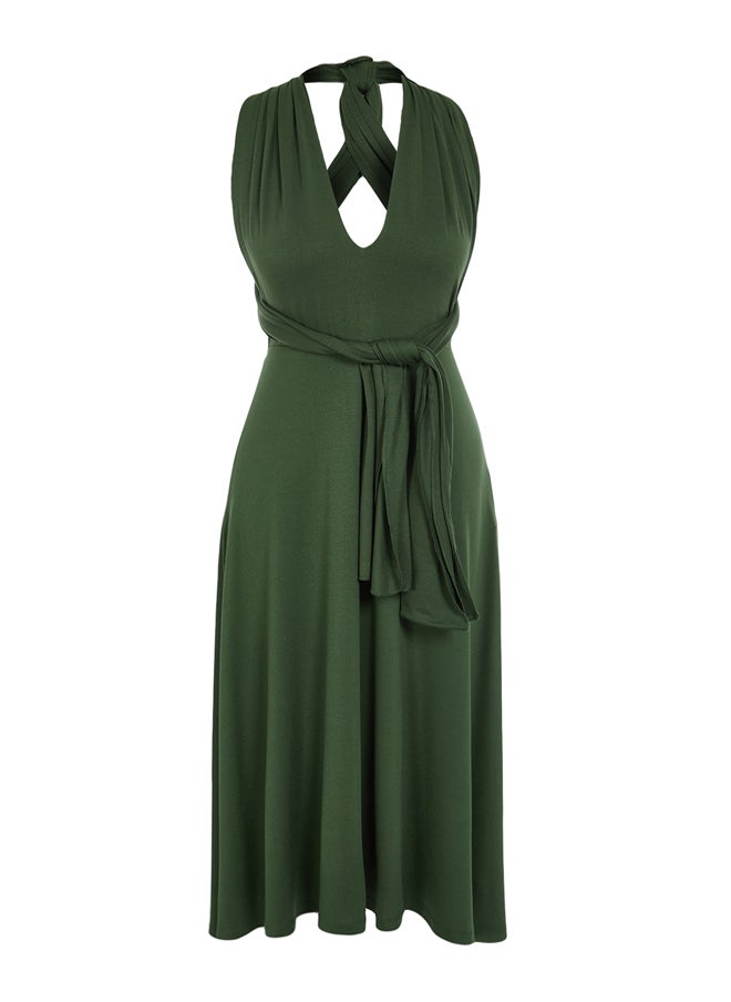 trendyol - Khaki Midi Knitted Tie-Up Beach Dress TBESS24EL00162 - Image 1