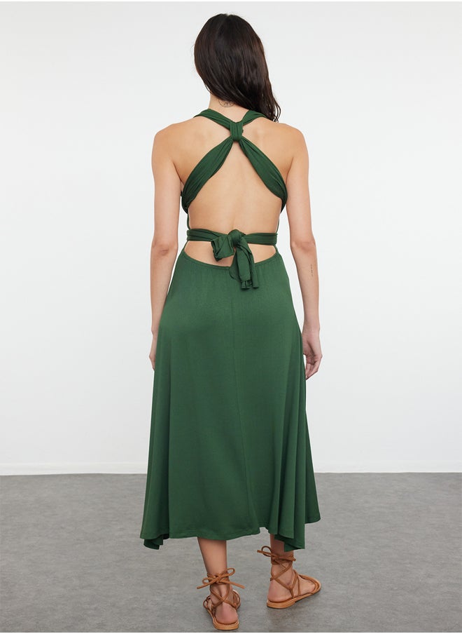 trendyol - Khaki Midi Knitted Tie-Up Beach Dress TBESS24EL00162 - Image 1