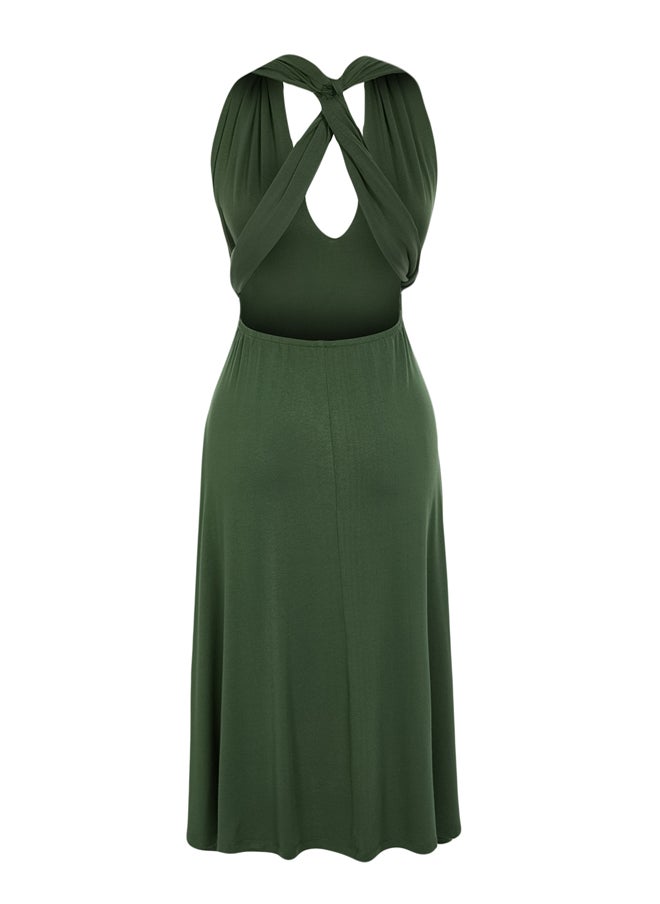 trendyol - Khaki Midi Knitted Tie-Up Beach Dress TBESS24EL00162 - Image 1