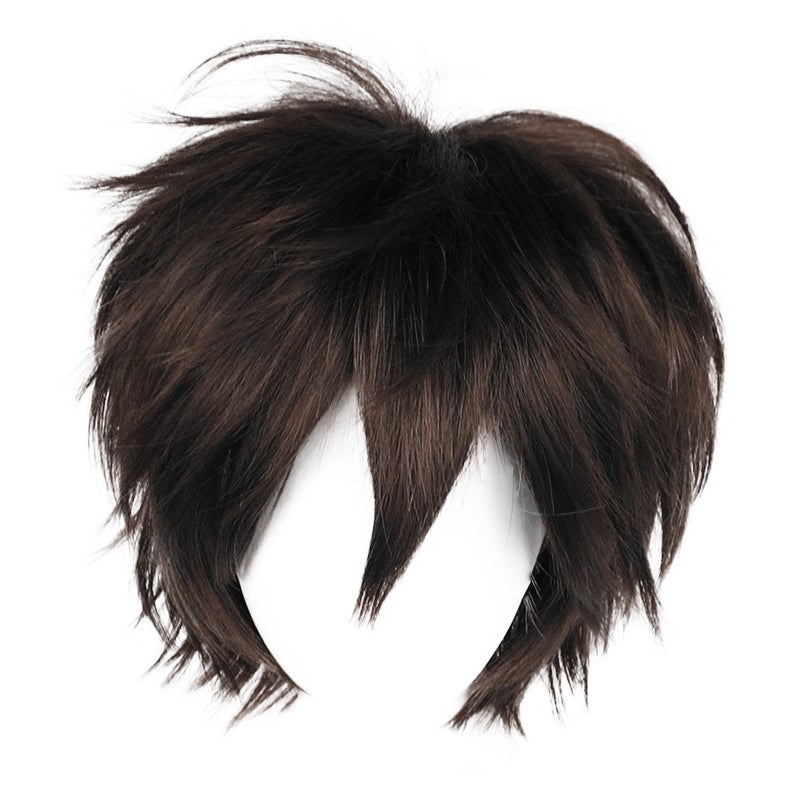 ANOGOL Hair Cap Short Brown Wig Cosplay Natural Style with Bangs Synthetic Hair for Halloween Wigs for Women Men Dress Up Wigs For Anime Cartoon Costume Party