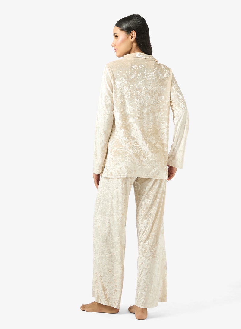 جينجر طقم استرخاء بياقة منتجع مخملي واسع - Image 2