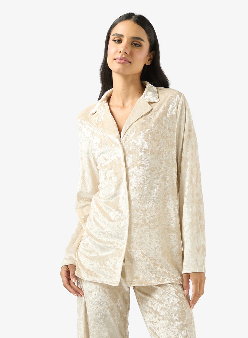 جينجر طقم استرخاء بياقة منتجع مخملي واسع - Image 3