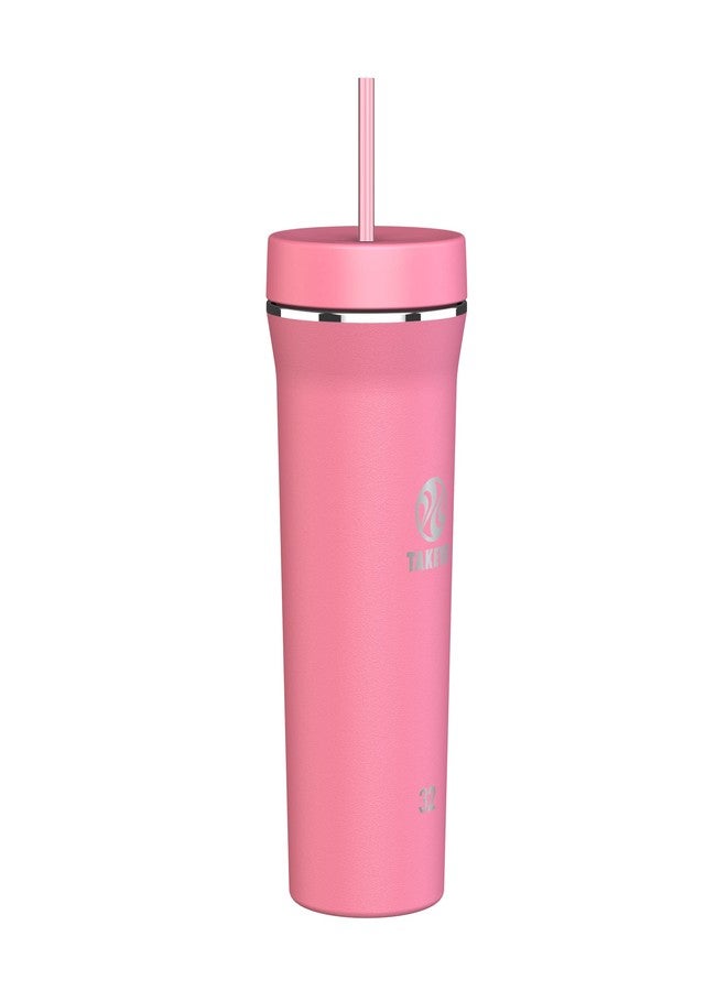 تاكيا كوب تاكيا المزود بماصة - للقهوة والماء والمزيد - متين مع قاعدة سيليكون مدمجة - عزل مزدوج من الفولاذ المقاوم للصدأ للمشروبات - 32 أونصة، لون وردي ميموزا - Image 1