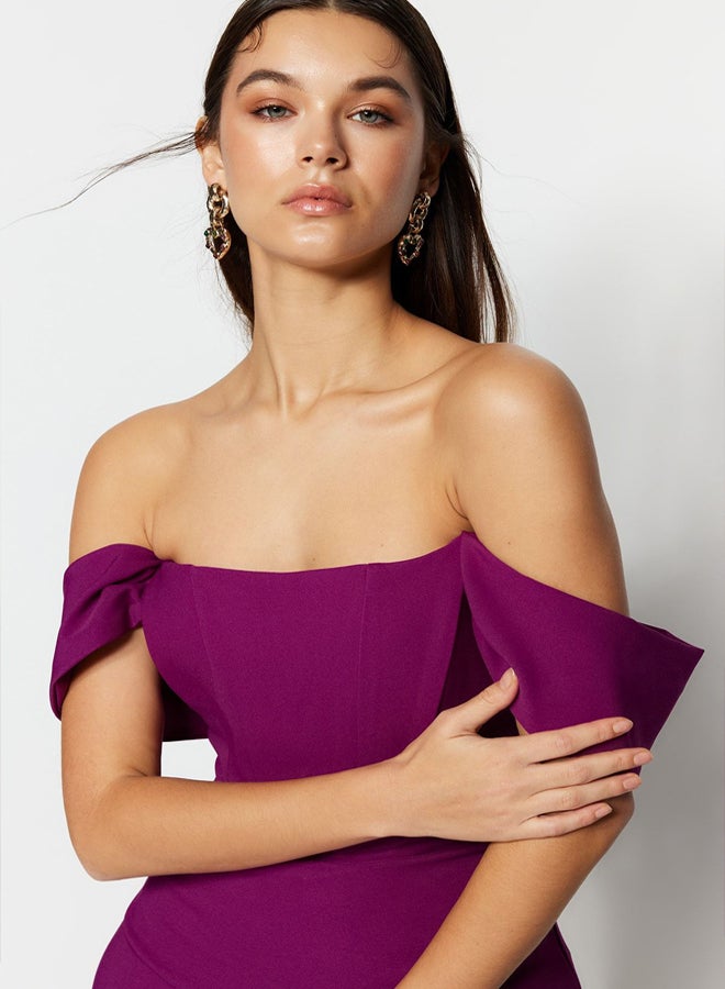 trendyol Purple Fitted Corset Detailed Woven Elegant Evening Dress TPRSS22EL00097  - Image 3