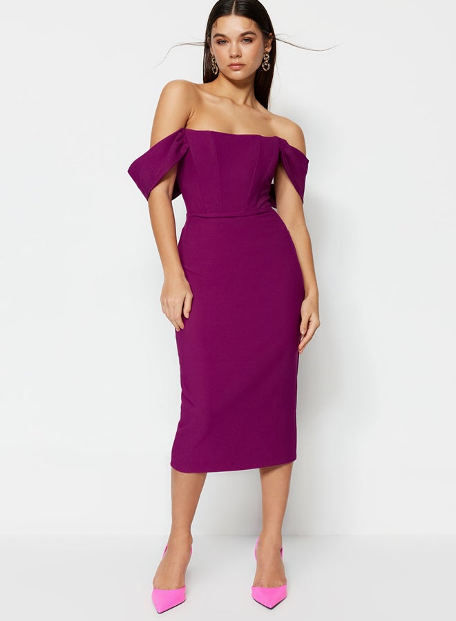 trendyol Purple Fitted Corset Detailed Woven Elegant Evening Dress TPRSS22EL00097  - Image 1