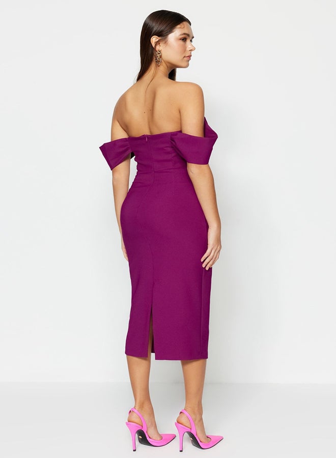 trendyol Purple Fitted Corset Detailed Woven Elegant Evening Dress TPRSS22EL00097  - Image 5