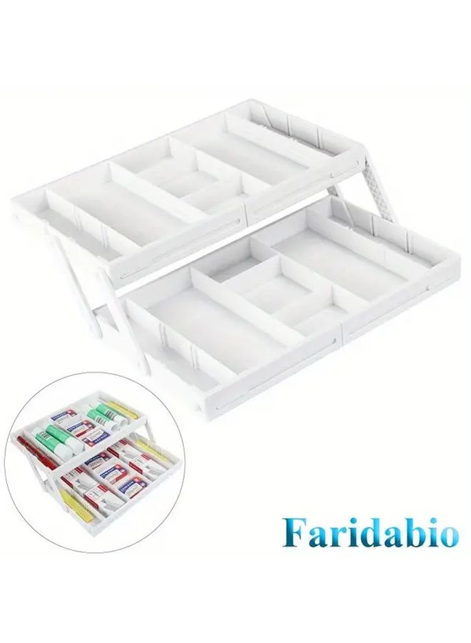 White Expandable Cutlery Organizer For Kitchen Drawer Multi Compartment Storage - Image 1