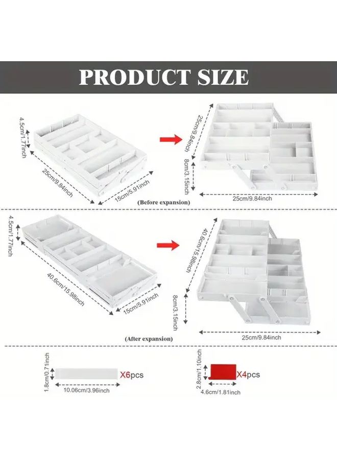 White Expandable Cutlery Organizer For Kitchen Drawer Multi Compartment Storage - Image 3