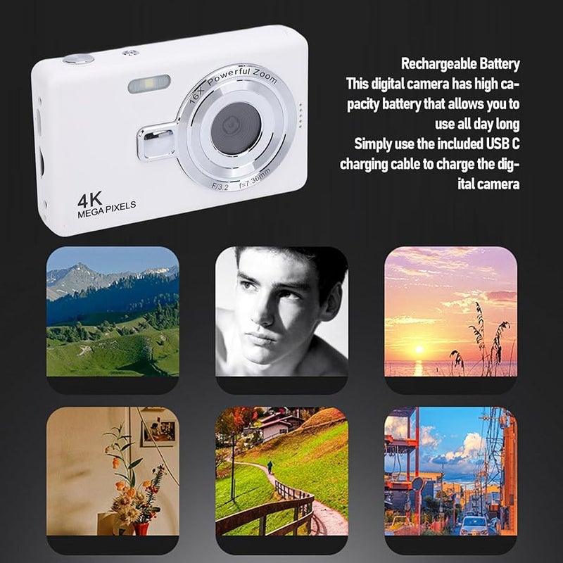 4K 50MP Anti Shake Compact Digital Camera 16X Zoom 2.4 Inch Screen No Memory Card - Image 5