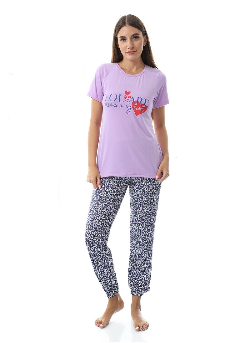 Caesar - Women Pajama Set With Half Sleeves And Printed Photo - Image 1