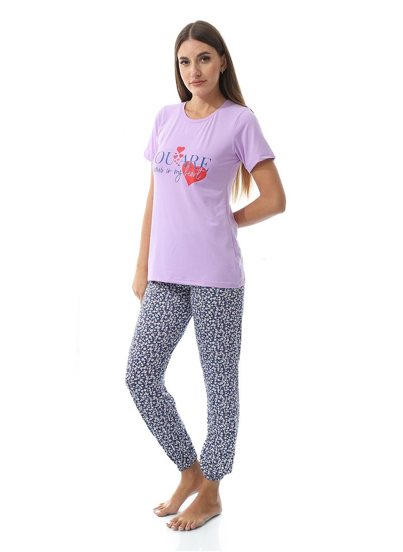 Caesar - Women Pajama Set With Half Sleeves And Printed Photo - Image 1