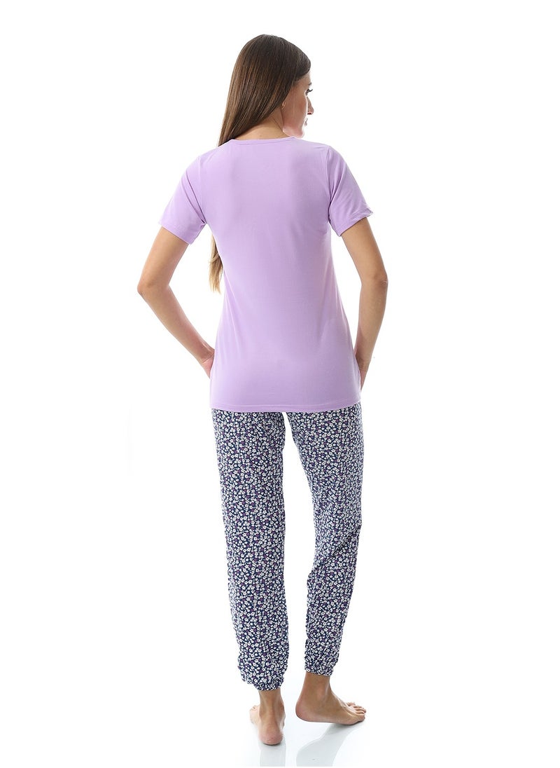 Caesar - Women Pajama Set With Half Sleeves And Printed Photo - Image 1