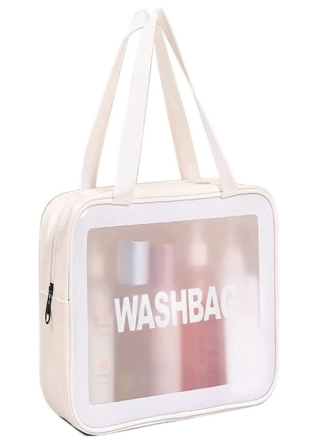 ERHETUS Multi-Functional Large Makeup Pouch for Women | Waterproof PVC Cosmetic Bags for Girls | Toiletry Storage Wash Bag | Travel Organizer for Bath Accessories & Grooming Kit - White (30*21*11 CM) - Image 1