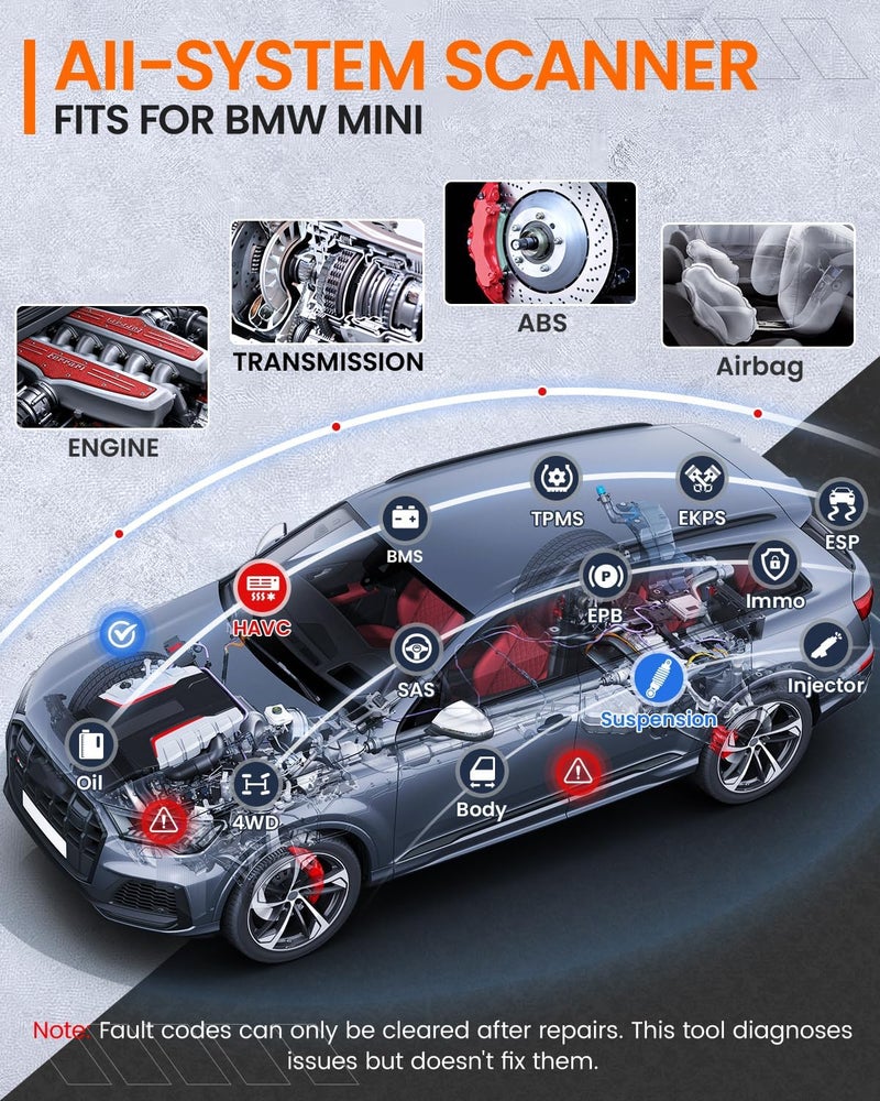 Ancel BM500 Battery Registration Tool Fits for BMW Mini - All Systems OBD2 Scanner with Engine, ABS, SRS, ESP, SAS System Diagnosis, Car Code Reader for CBS, EPB, ETC, BMS, PCM, Oil Reset - Image 3