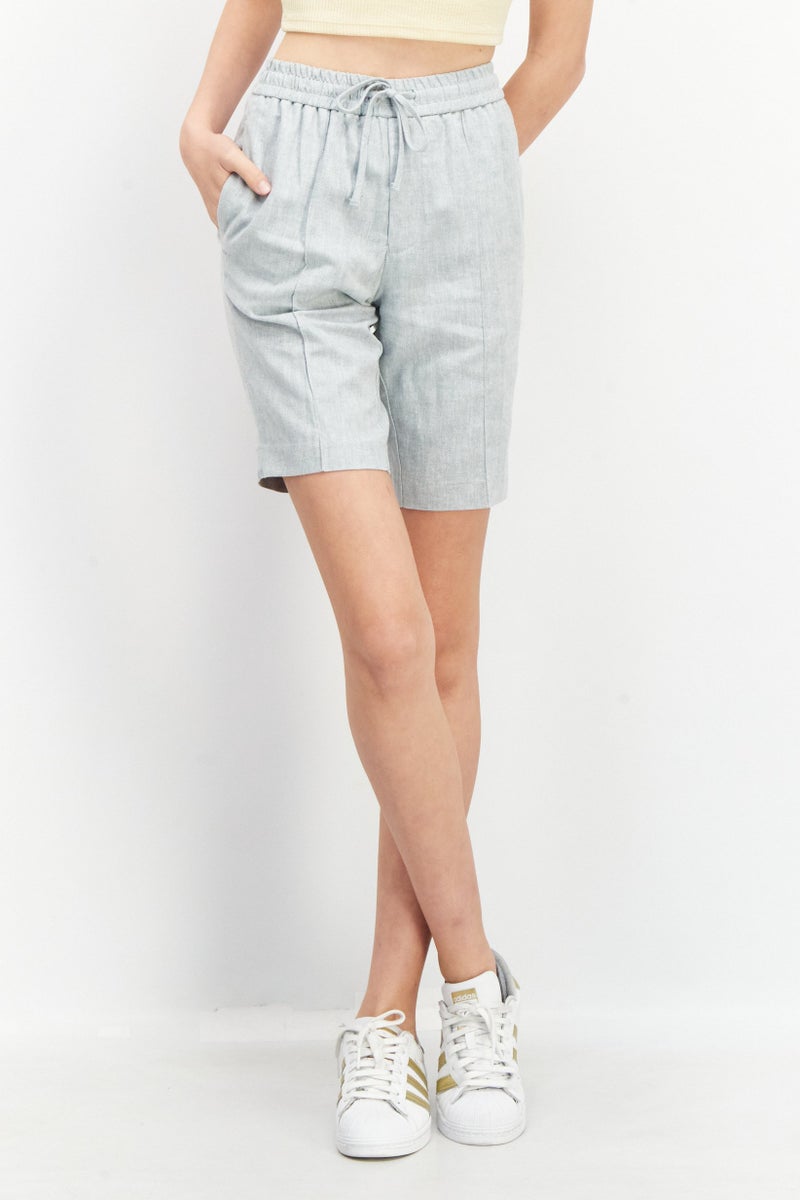 Asos Design Women Drawstring Textured Pull On Basic Shorts, Grey - Image 1