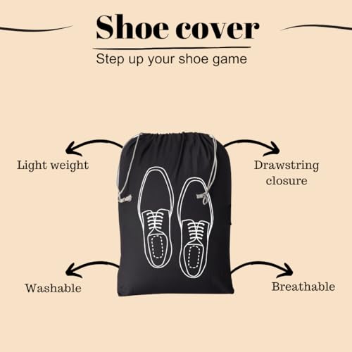 IVILLAGE Premium Reusable and Washable 100% Pure Cotton Fabric Shoe Covers/Bags with Drawstring Closure|Handcrafted Doodle Collection|Ideal for Travel, Home and Storage|Pack of 6|Multicolor|Male - Image 2