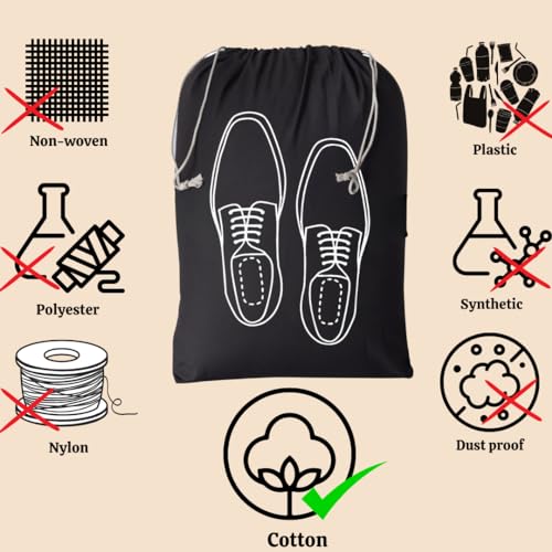 IVILLAGE Premium Reusable and Washable 100% Pure Cotton Fabric Shoe Covers/Bags with Drawstring Closure|Handcrafted Doodle Collection|Ideal for Travel, Home and Storage|Pack of 6|Multicolor|Male - Image 4
